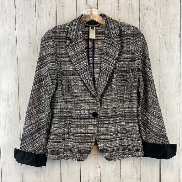Les Copains Black Textured One-Button Classic Jacket Blazer Italy Size 42 / US 8 - Picture 1 of 11